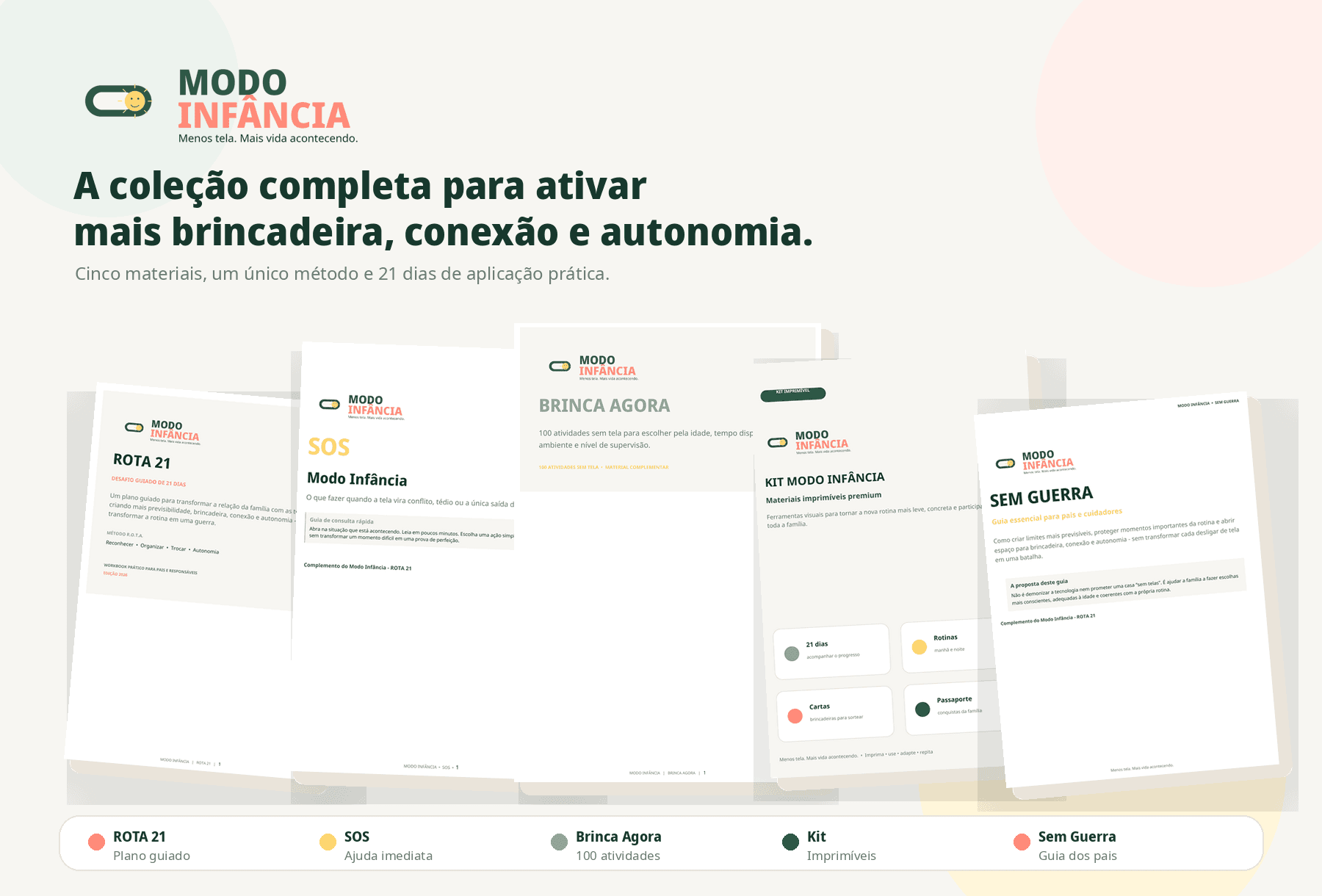 Coleção Modo Infância com ROTA 21, SOS, Brinca Agora, Kit e Sem Guerra